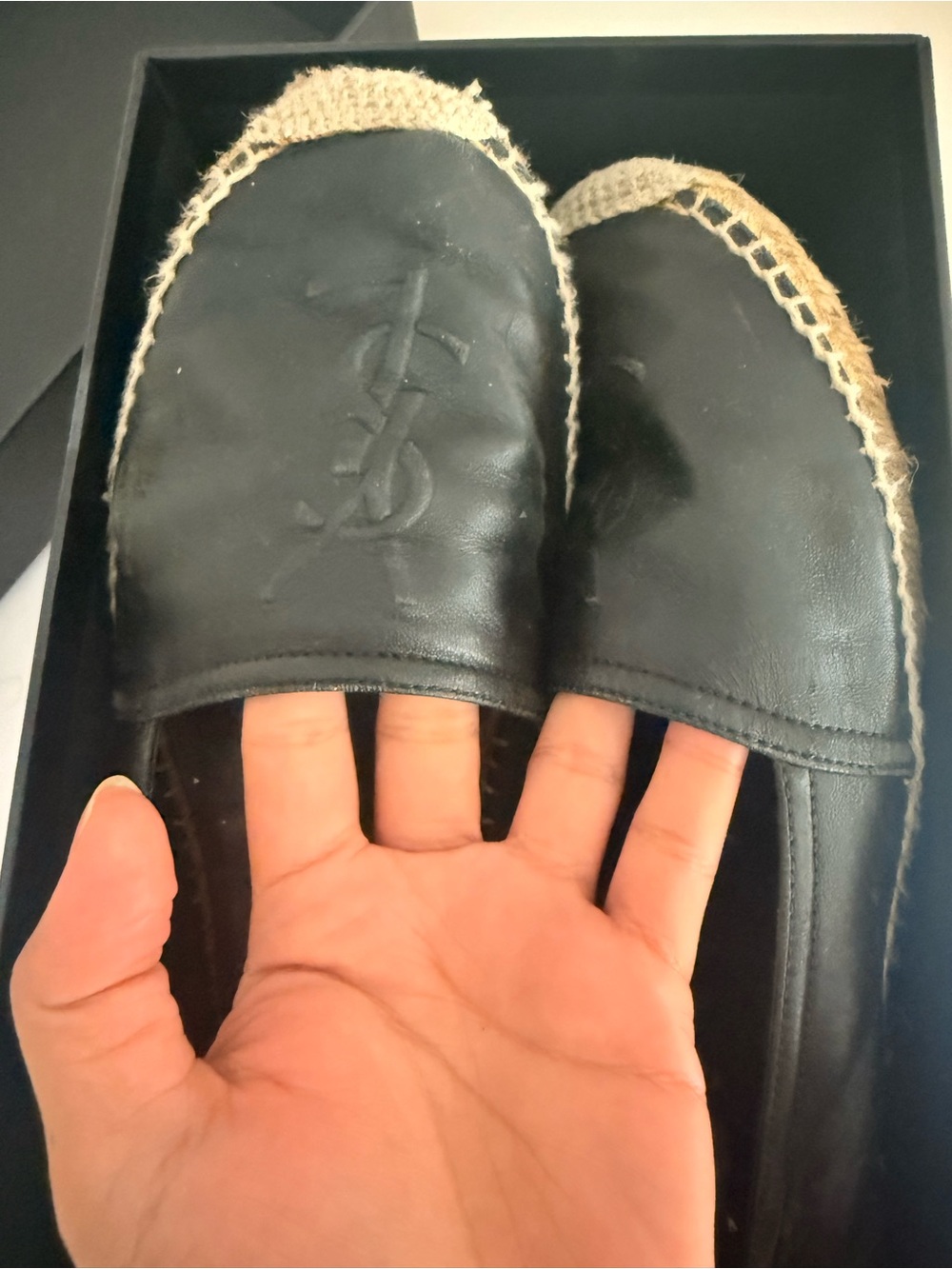 Saint Laurent Black Leather Espadrille Flats